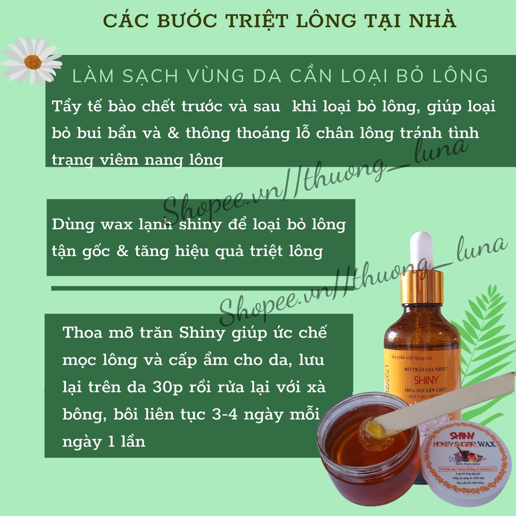 Sáp wax lông lạnh mật ong Shiny handmade và Mỡ trăn triệt lông Shiny nguyên chất triệt lông tay, chân, nách...50ml