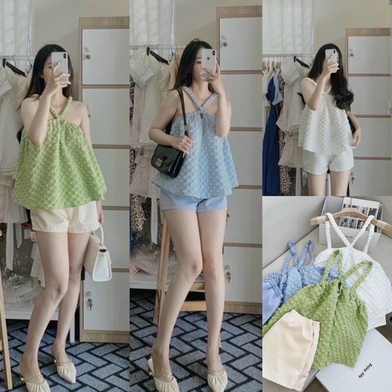 Set áo dây baby doll kèm quần short dễ thương xinh xắn chất liệu xốp phồng cực hot