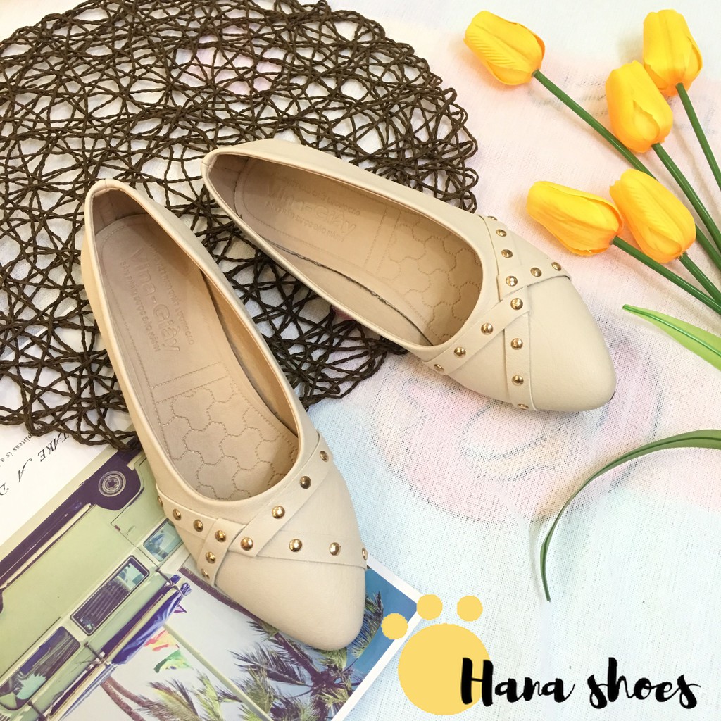 Hình thật - Giày bệt búp bê nữ mũi nhọn đính đinh xinh xắn | BigBuy360 - bigbuy360.vn