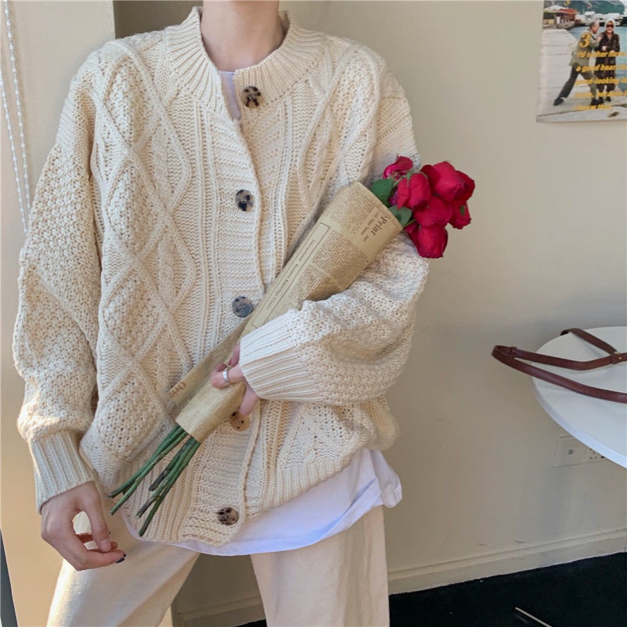 Áo khoác cardigan dệt kim cổ tròn màu sắc thời trang thu đông Hàn Quốc cho nữ