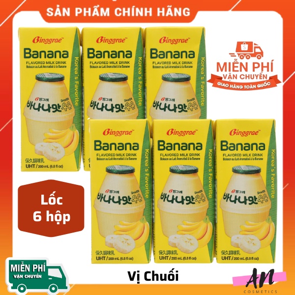 Sữa Chuối Hàn Quốc Banana Milk Binggrae / Sữa Dâu Hàn Quốc (1 lốc 6 hộp)