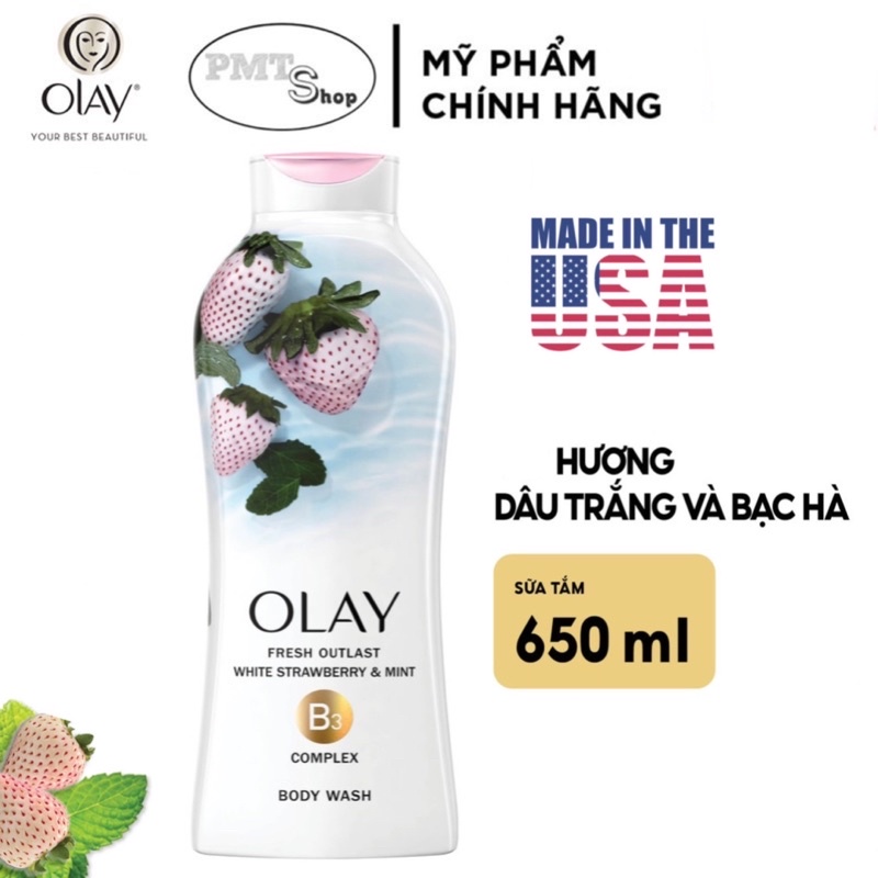 Sữa tắm dưỡng ẩm Olay 650ml Muối Biển | Hạnh Nhân | Hoa Lan | Dâu | Bơ Sữa | Chống lão hóa , Age 364ml