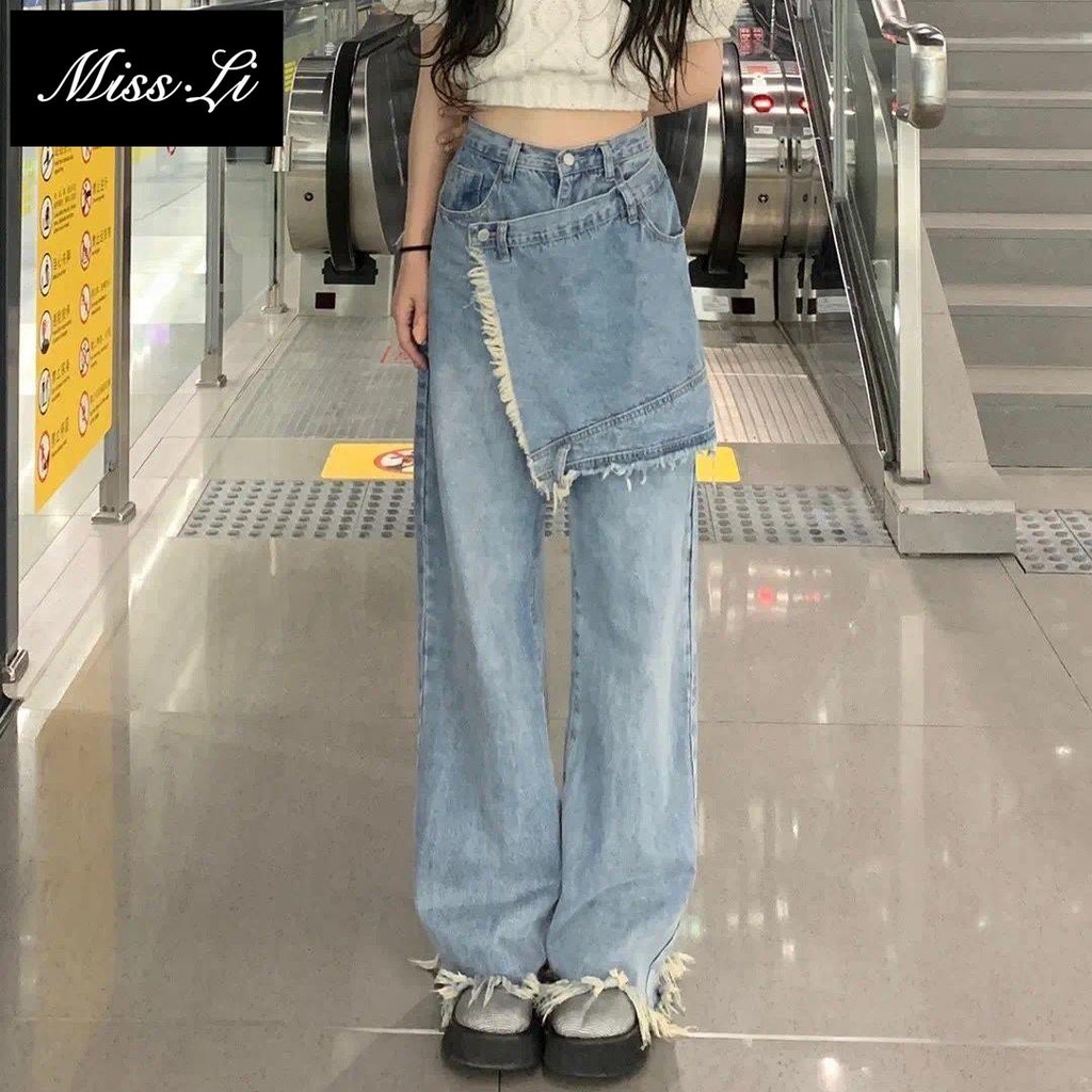Hàng Có Sẵn Bán Chạy~Quần Jean Ống Rộng Size Lớn Phong Cách Mới 2022 mm Thiết Kế Mỏng Dáng Rộng Dành Cho Nữ Giới