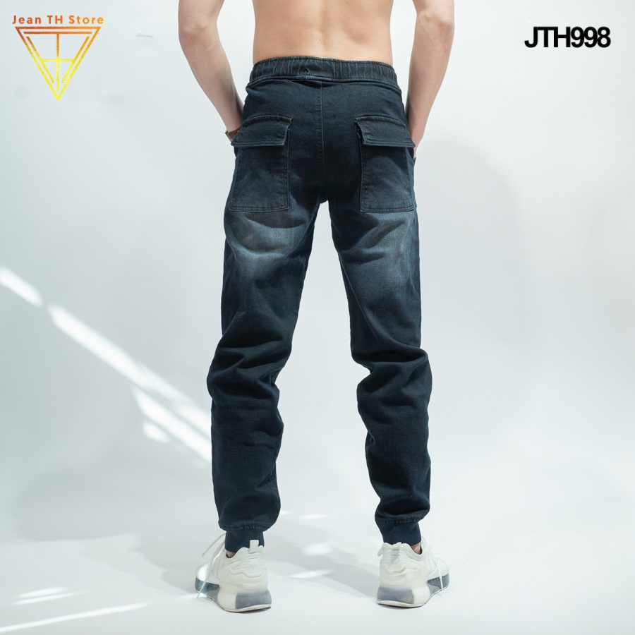 Quần Jogger Nam Thể Thao TH Store  Bo Gấu Có Dây Rút Dáng Hàn Chất Jean Xanh Đen Phối Chữ Cao Cấp Ullzang