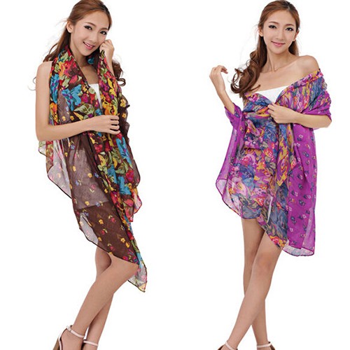 Khăn Choàng Cổ Vải Voan In Hoa Thời Trang Dành Cho Nữ