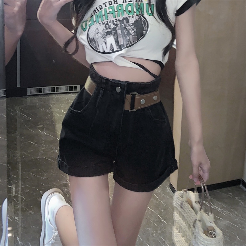 COZOK Quần Short denim Lưng Cao Ống Rộng Thời Trang Dễ Phối Đồ