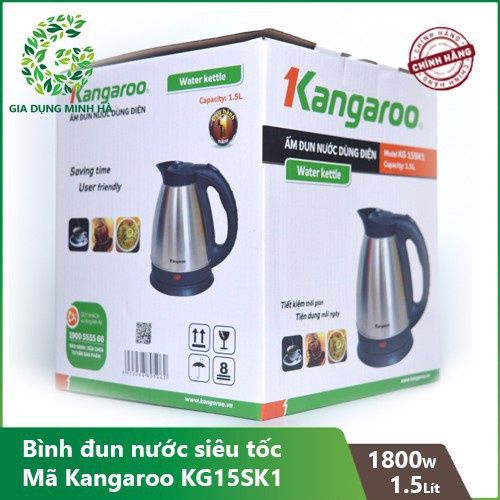 [Mã ELHADEV giảm 4% đơn 300K] Bình đun siêu tốc 1.5L Kangaroo KG15SK3