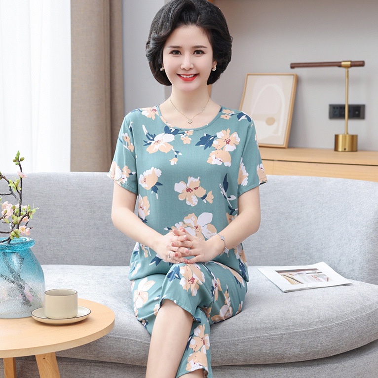 Bộ Đồ Ngủ Vải Lụa Cotton Tay Ngắn Dáng Rộng Thời Trang Mùa Hè Cho Nữ