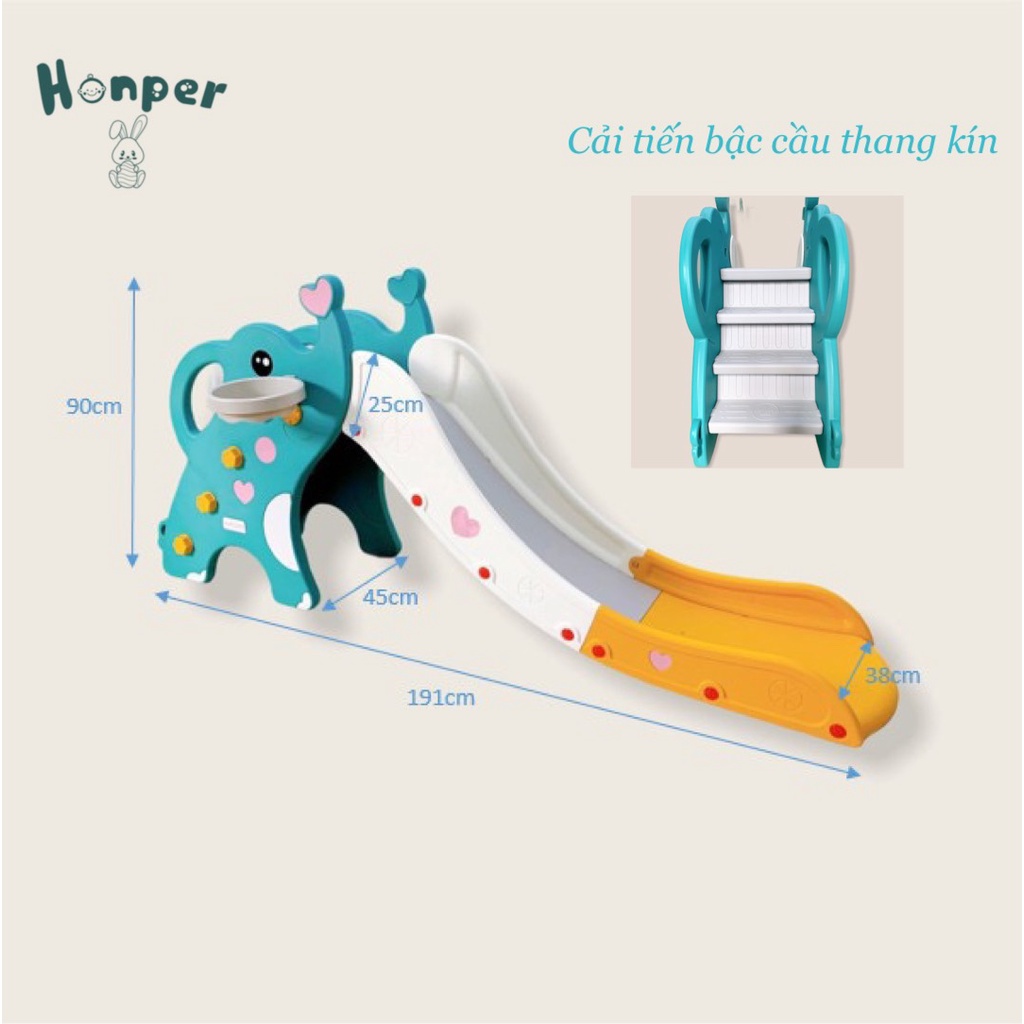 Cầu trượt Honper hình con voi hàng chính hãng BH 1 năm