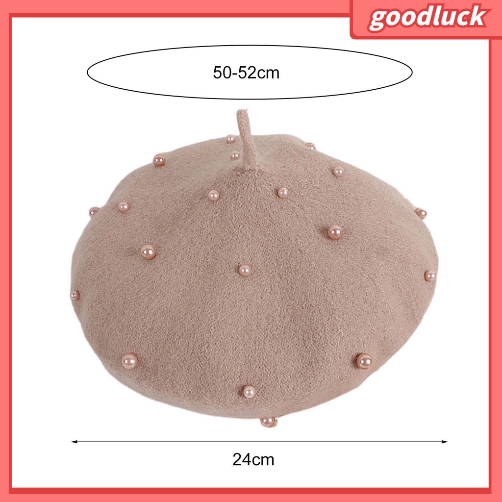 Mũ Beret Vải Lông Cừu Đính Ngọc Trai Màu Trơn Cổ Điển Giữ Ấm Thời Trang Cho Bé Gái