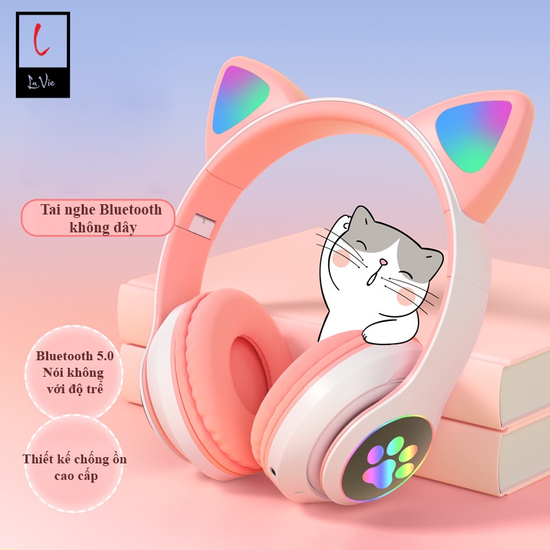 Tai Nghe Chụp Tai Mèo Bluetooth Có Mic Chơi Game, Headphone Tai Mèo Thế Hệ Mới Có Led Cao Cấp, Âm Thanh Cực Đỉnh