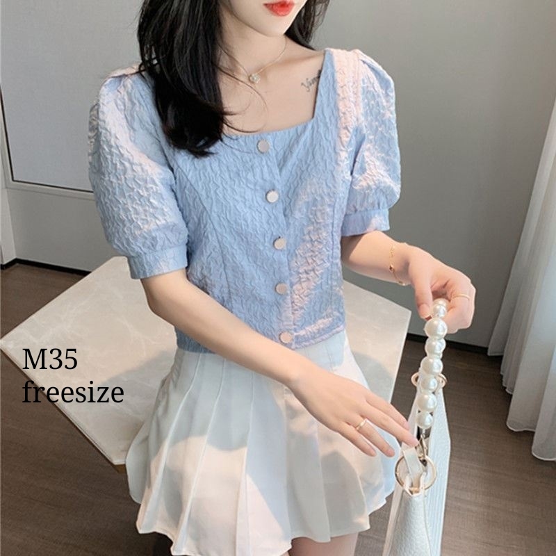 ÁO ĐIỆU CROPTOP TAY BỒNG VẢI GẤM HOA SIÊU XINH M35