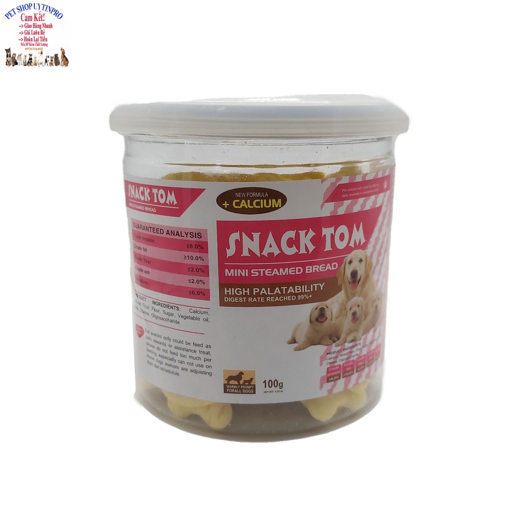 Bánh thưởng cho Chó Snack Tom Hộp 100g Bổ sung canxi, Bổ sung dinh dưỡng, Thơm ngon bổ dưỡng, Tốt cho tiêu hóa