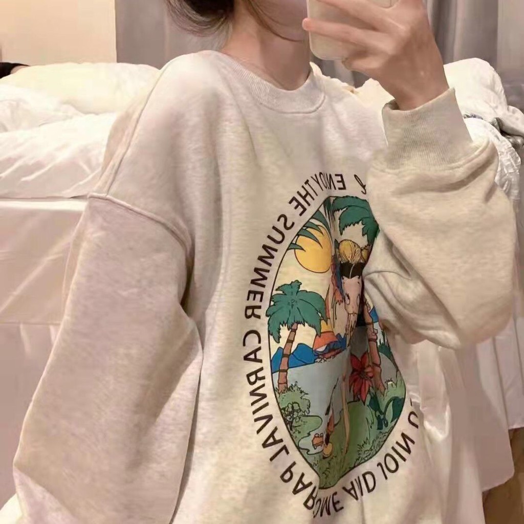 Áo sweater nỉ ngoại tay bồng unisex Tắm biển_Áo nỉ bông nam nữ basic, cá tính, hottend