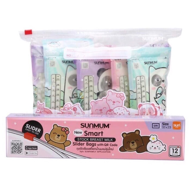 Hộp 12 túi Zip bảo quản túi trữ sữa, bình trữ sữa, thực phẩm, đựng đồ đi sanh SUNMUM