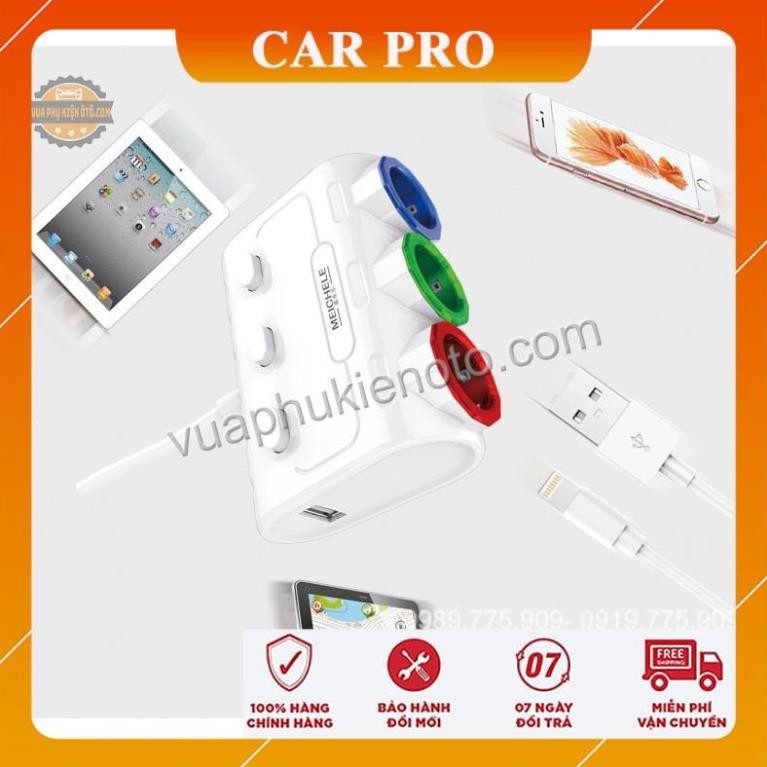 Bộ chia tẩu sạc oto, xe hơi cao cấp 3 tẩu - 2 cổng USB Meichele - CAR PRO