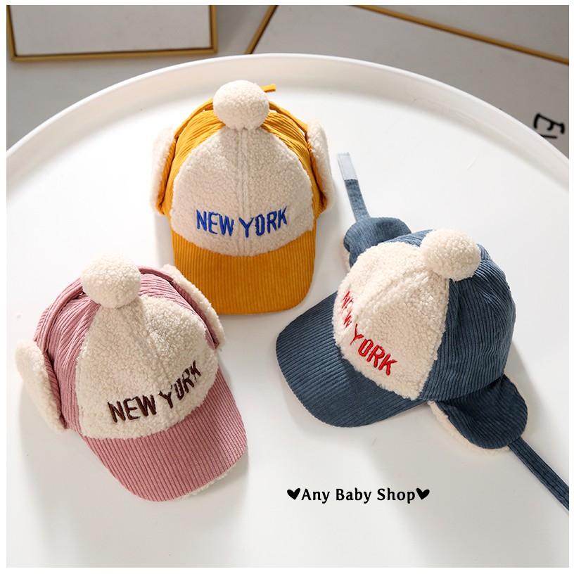 Mũ nón phi công in chữ NewYork cho bé trai bé gái có ốp tai nhiều màu dễ thương-hàng có sẵn ❣❣