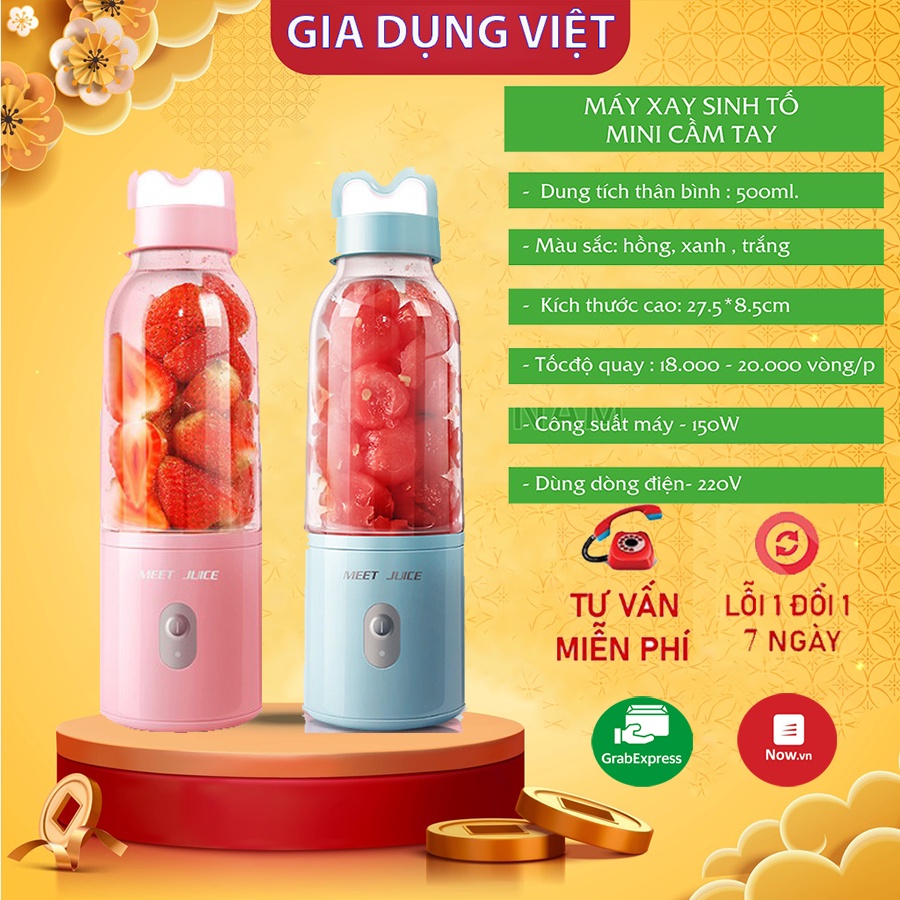 Máy xay sinh tố cầm tay meet juice  xay cực nhanh lưỡi dao 4 lưỡi chống gỉ bảo hành 6 tháng