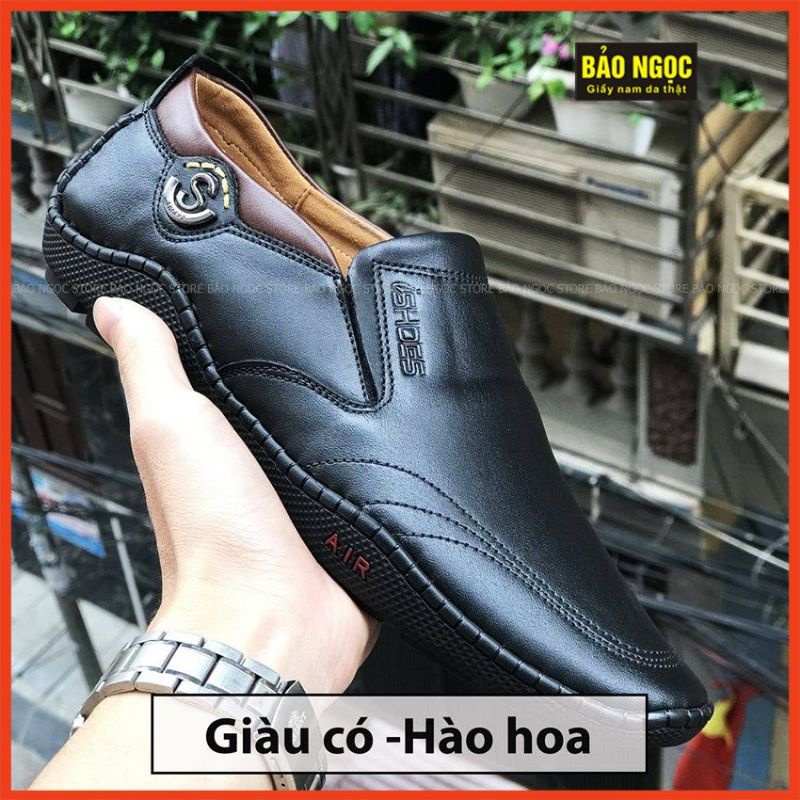 Giày da nam màu nâu, giày lười nam da bò cực mềm, đế cao su đi âm chân