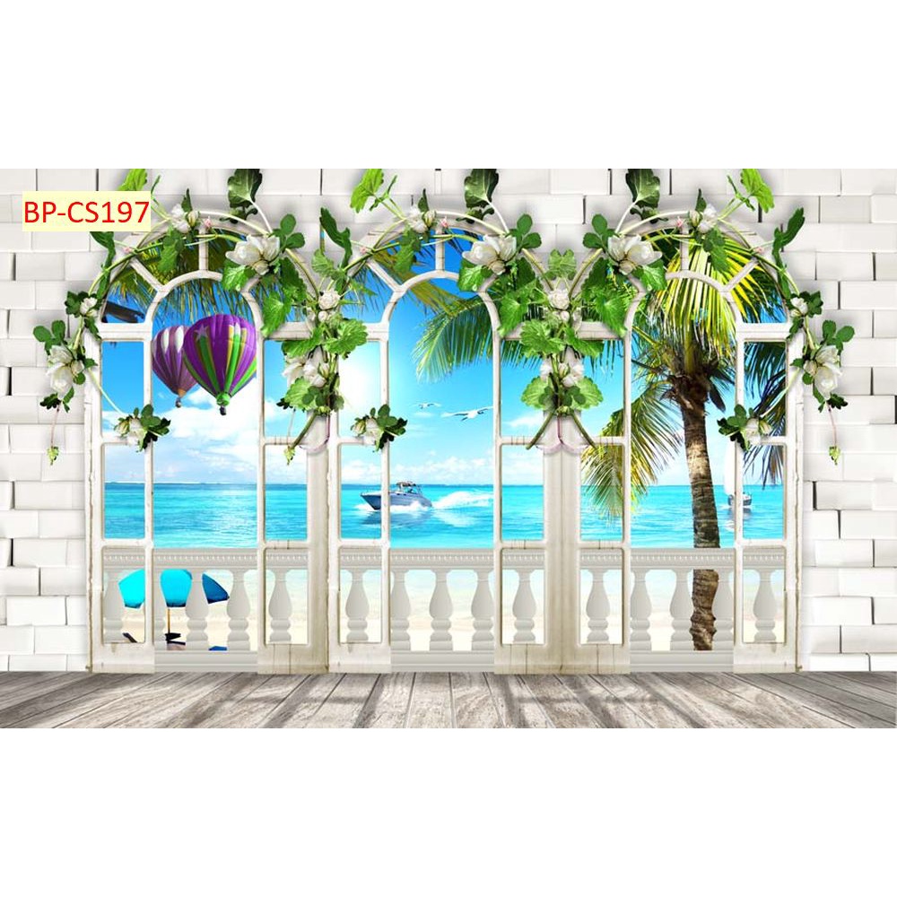 Tranh dán tường 3D khung cửa sổ thiên nhiên trong lành