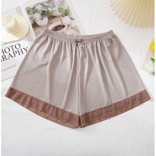 Quần ngắn nữ ống rộng, Quần short thun gân viền ren siêu xinh
