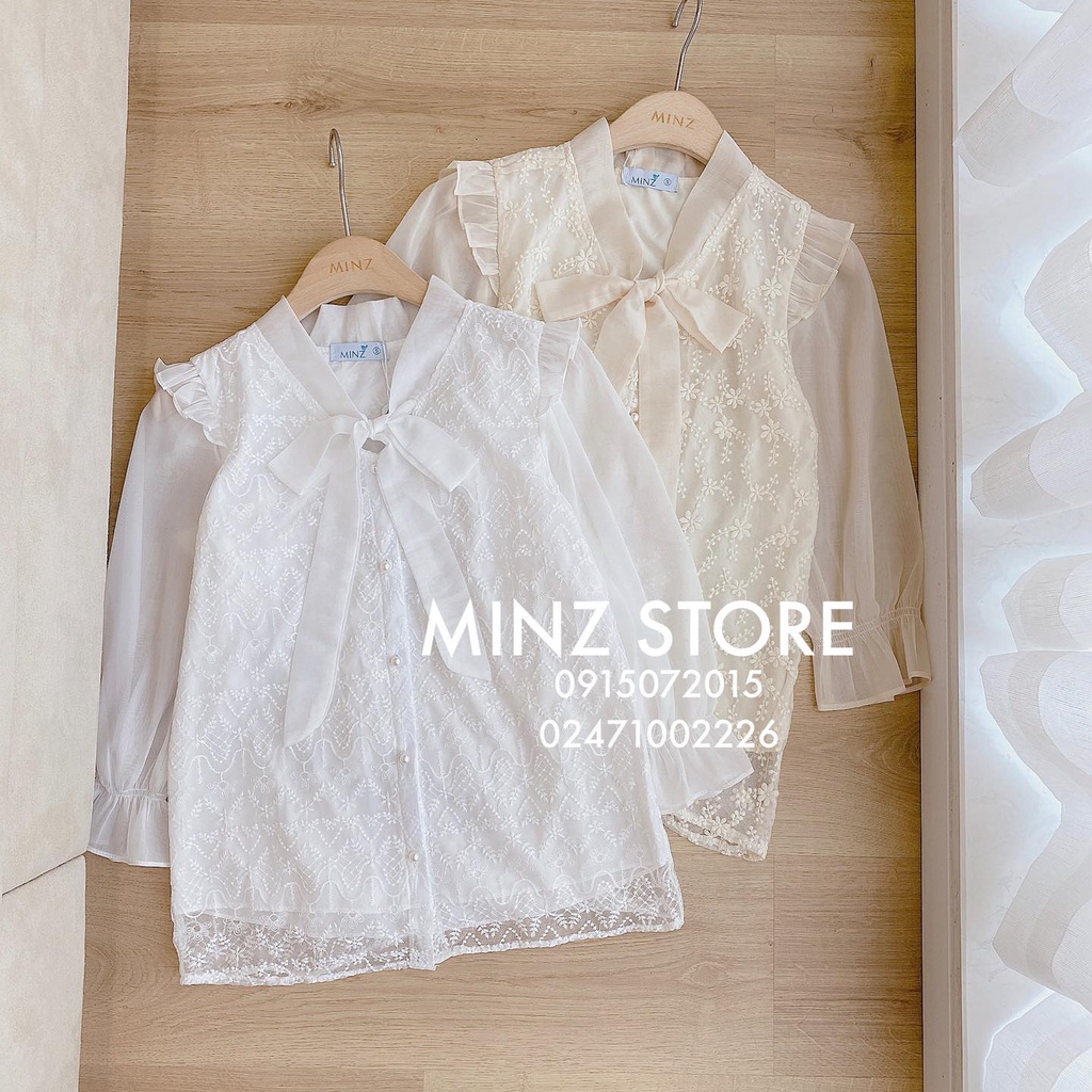 Áo tơ buộc nơ thân ren (2 màu)