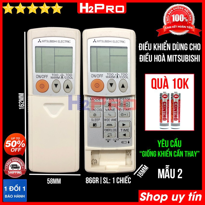 Các mẫu điều khiển dùng cho điều hòa Mitsubishi H2Pro cao cấp(1 chiếc), remote cho máy lạnh Mitsubishi(tặng đôi pin 10K)