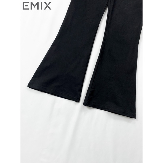 Quần ống loe dây đan cá tính tôn vòng 2 EMIX (màu đen), basic, dáng dài 95cm, cạp cao, vải thun cotton co giãn  Q820