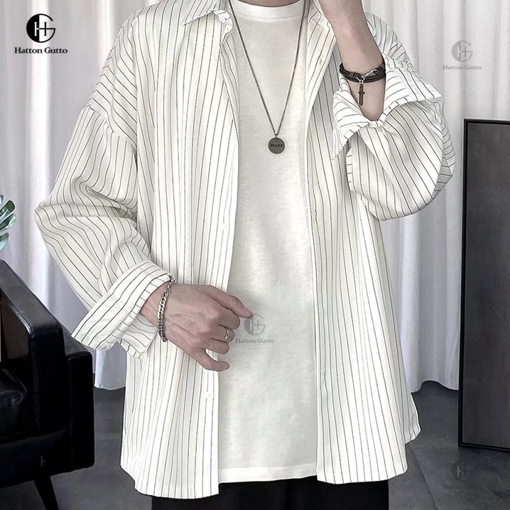 Hatton Gutto Áo Sơ Mi Nam Dài Tay Kẻ Sọc Baju Panjang Kasual