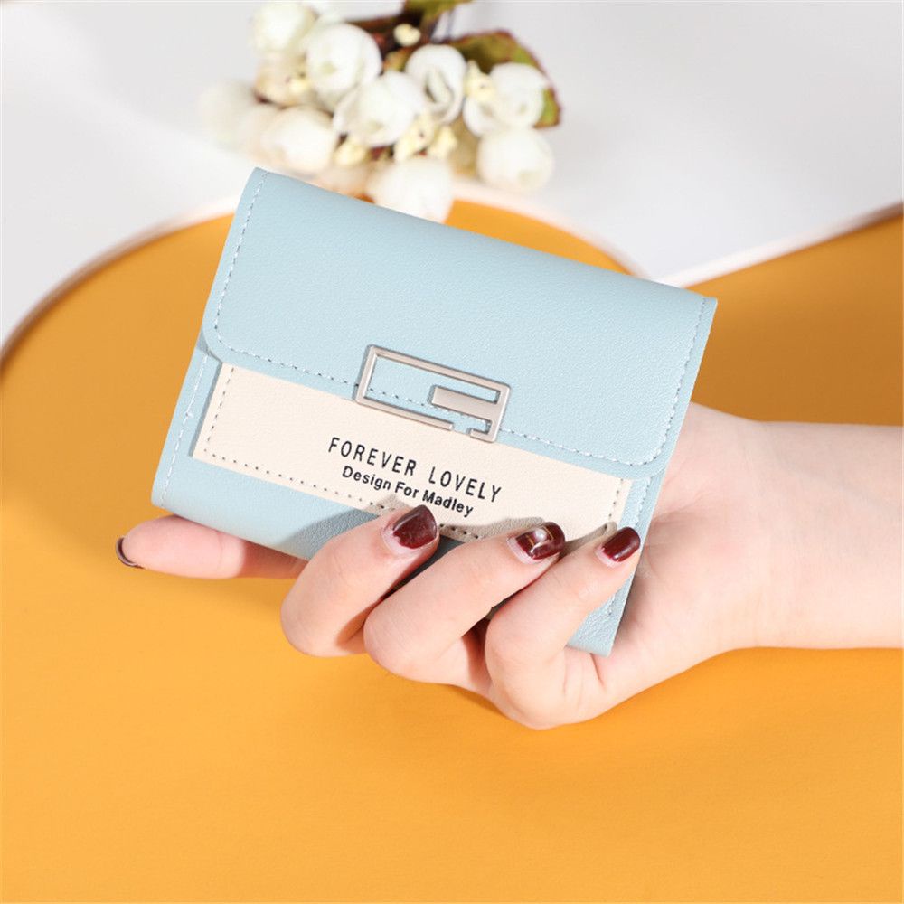 Ví Da Pu Mini Dạng Gập Ba In Chữ Nhiều Màu Thời Trang Cho Nữ