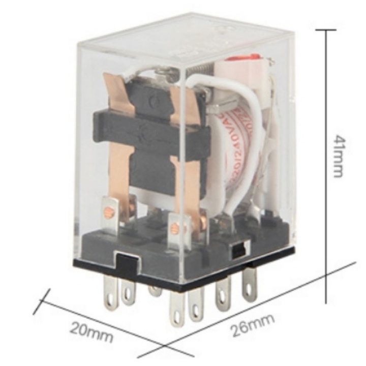Relay trung gian MY2N-J rơ le 8 chân dẹp nhỏ điện áp 220VAC, 24VDC, 12VDC có đèn kết hợp chân đế PYF08A