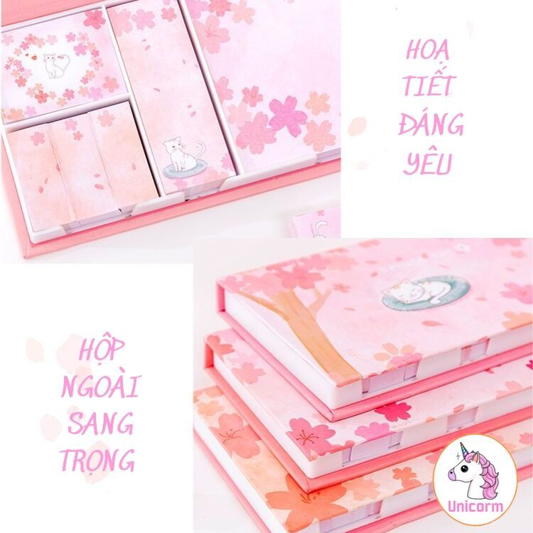 Set 480 Giấy nhớ - giấy ghi chú Sakura cat siêu đáng yêu - Có Hộp đựng cao cấp