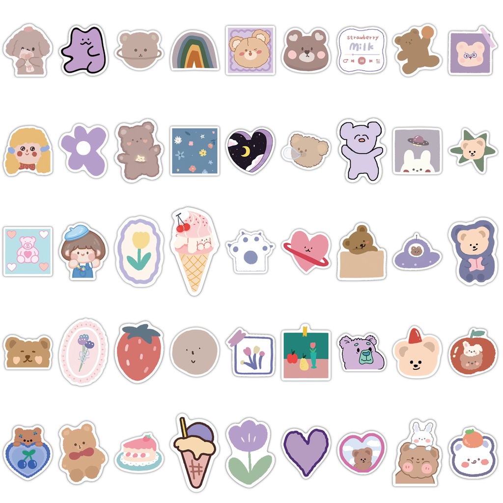 Set 90 Sticker Chống Thấm Nước Hình Gấu Hoạt Hình Đáng Yêu Dán Laptop DIY