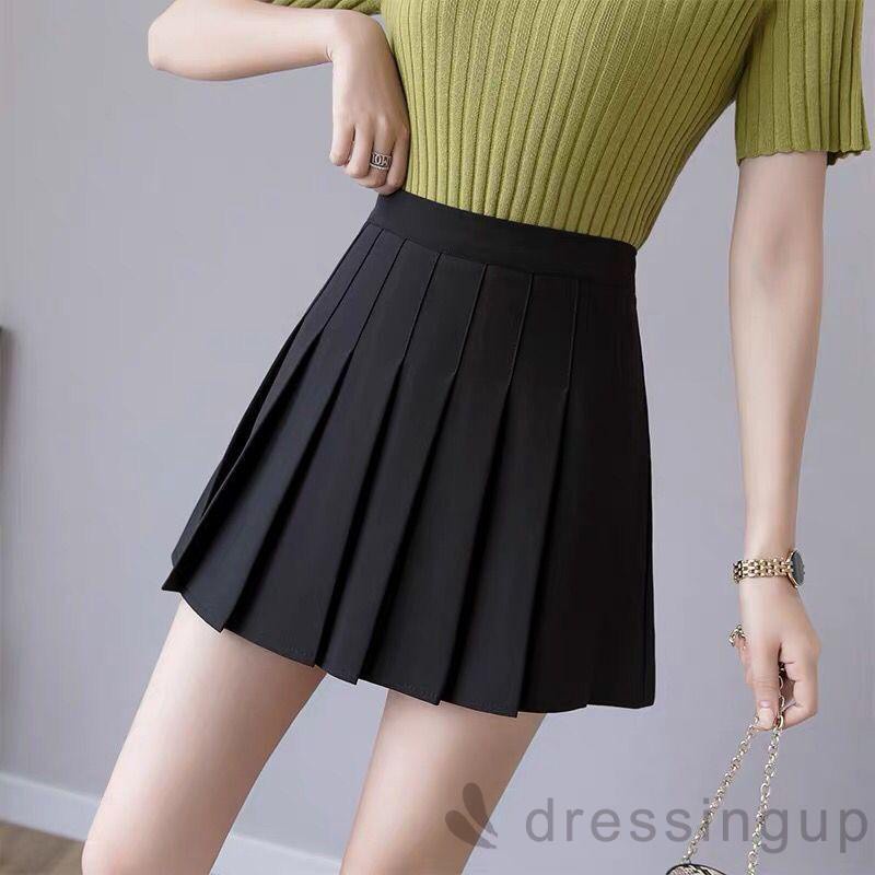 Chân váy xếp ly lưng cao màu trơn thanh lịch cho nữ