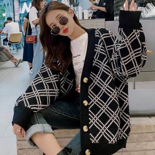 Áo khoác len nữ áo cardigan form rộng hạo tiết kẻ sọc chéo hàng đẹp dày dặn - A285