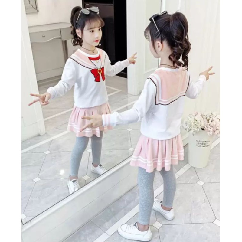 Set Áo Sweater Và Chân Váy Phong Cách Thủy Thủ Mặt Trăng Cho Bé