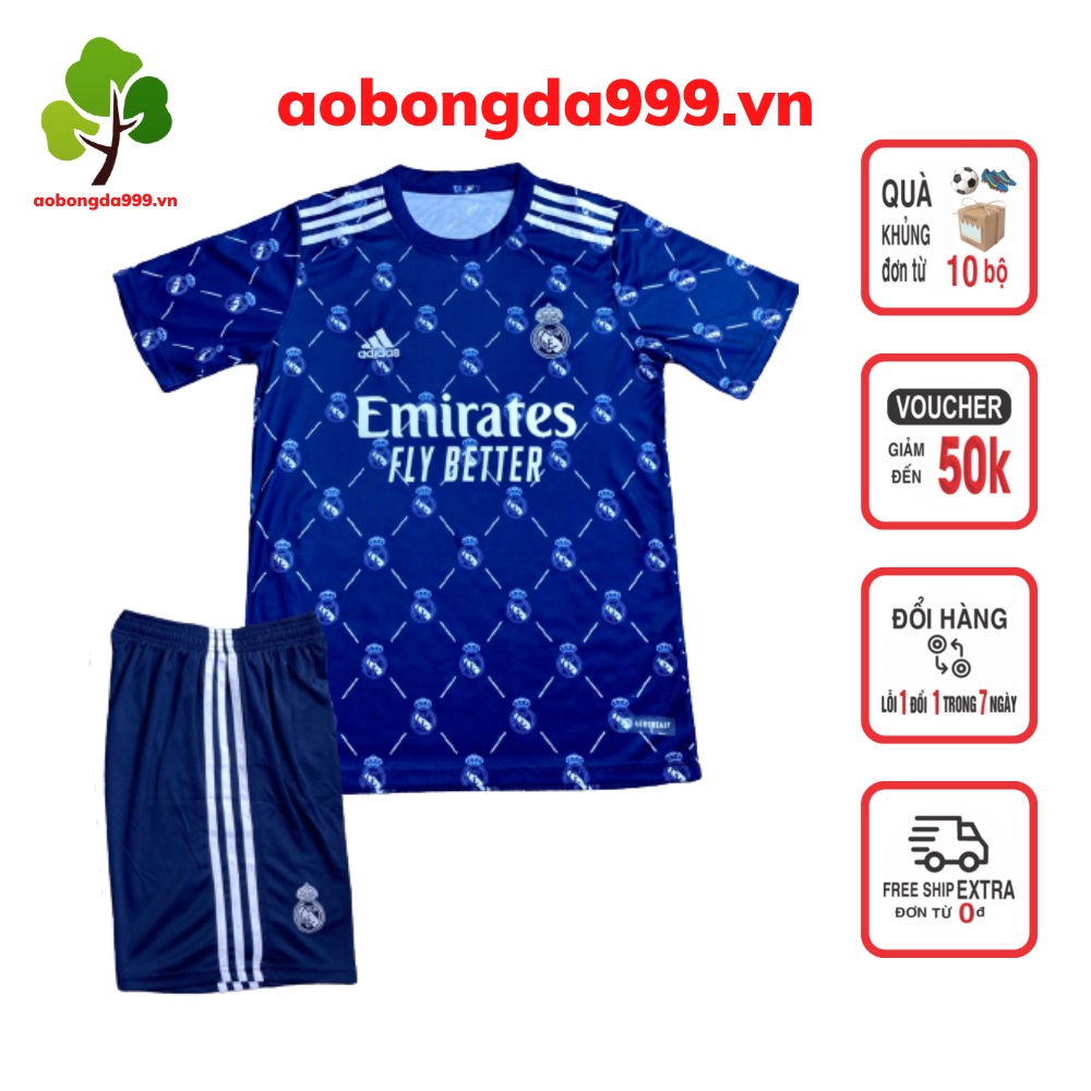 Quần áo đá bóng đá banh set áo quần bóng đá clb Real Madrid Real mùa 2022 - 2023 vải cao cấp