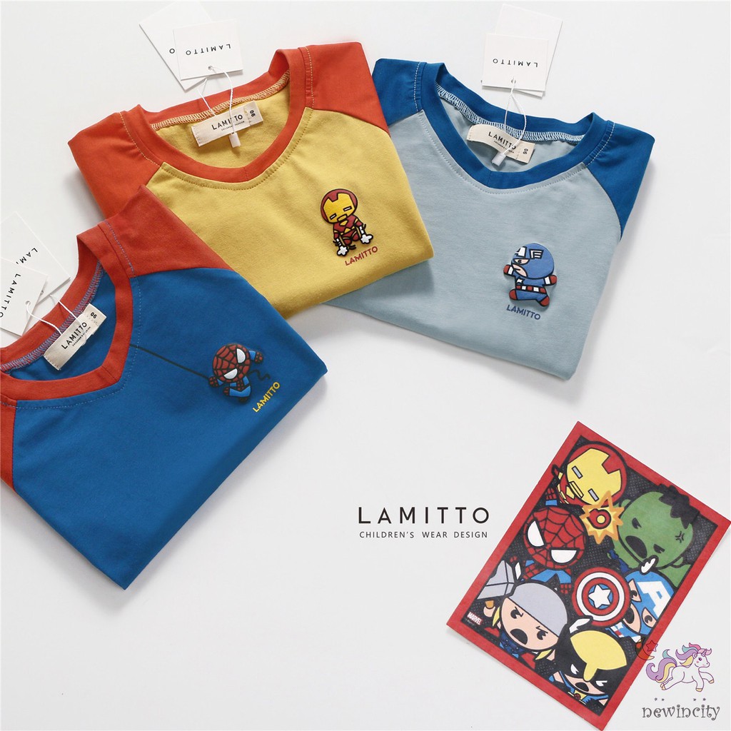 Áo thun cổ tròn ngắn tay in họa tiết hoạt hình dành cho bé trai và bé gái