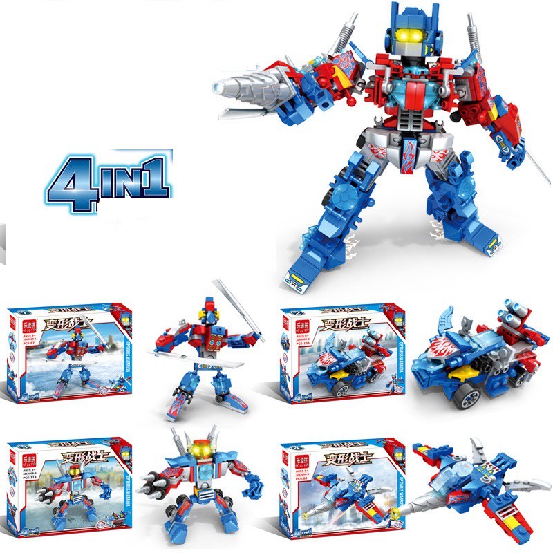 Đồ chơi lắp ráp robot chiến binh người máy 4in1 màu xanh Wasp Mech đồ chơi giáo dục cho bé phát triển tư duy sáng tạo