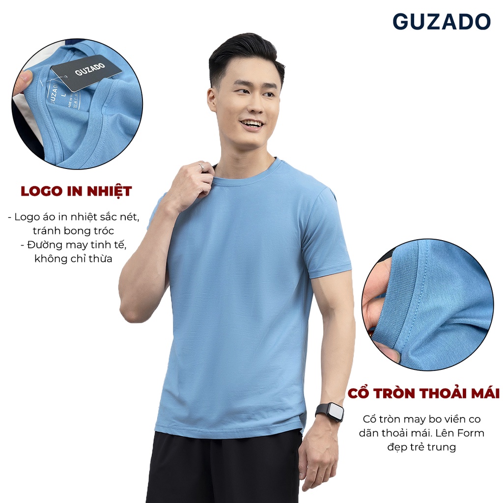 Áo Phông Nam Guzado Cổ Tròn,Tay Ngắn Trơn, Chất Liệu Cotton Chuẩn,Kiểu Dáng Basic Dễ Phối Đồ, Mẫu Mới nhất 2021