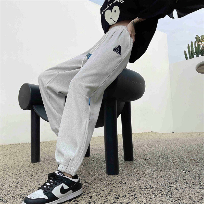 Quần Nỉ Ống Boom Thêu Chữ A PEONYB Unisex [FREESHIP] Culottes suông ống rộng đường phố kiểu dáng hàn quốc đẹp