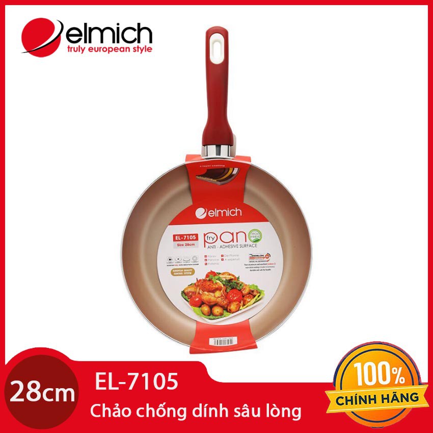 Chảo Elmich Chống Dính Cao Cấp Đáy Từ EL7105 đường kính 28cm cán đỏ