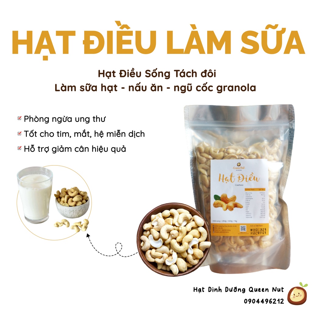 Hạt Điều Sống Làm Sữa 500G - Tặng sổ tay công thức sữa hạt bổ dưỡng