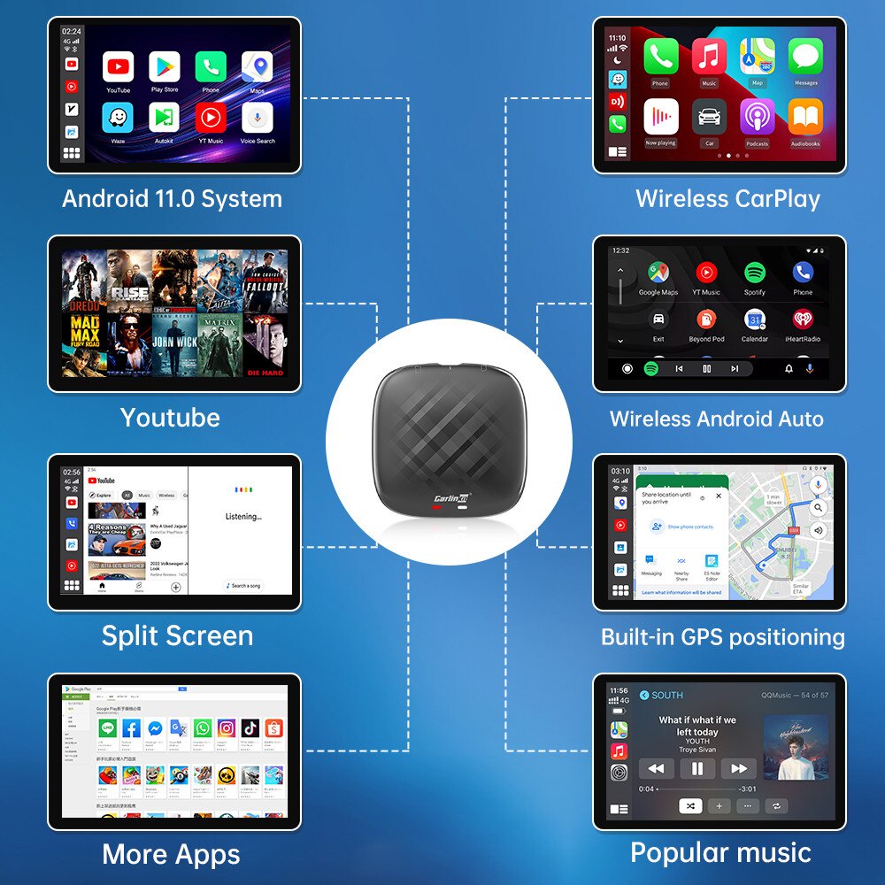 CARLINKIT-Carplay Android AI Box Mini V3 - Biến Màn Hình Zin Theo Xe Thành Màn Hình Android, Ram 3Gb Rom 32Gb Sim 4G