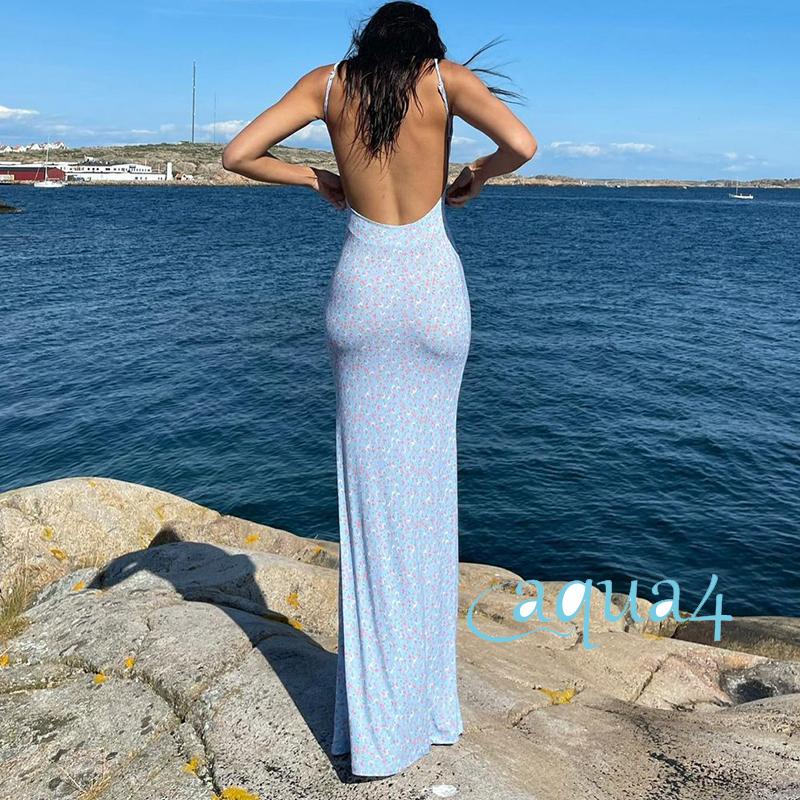 Đầm Maxi Hai Dây Hở Lưng Họa Tiết Hoa Thời Trang Mùa Hè Cho Nữ