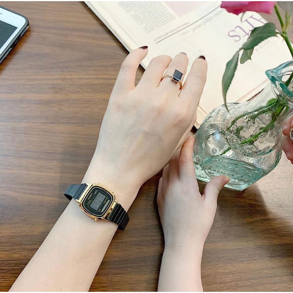 Đồng hồ Nữ Casio LA670WEMB-1, đồng hồ chính hãng, đen full dây mesh
