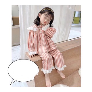 Bộ Pijama kẻ caro kèm ren cực xinh V5, quần áo cho bé Namkidshop