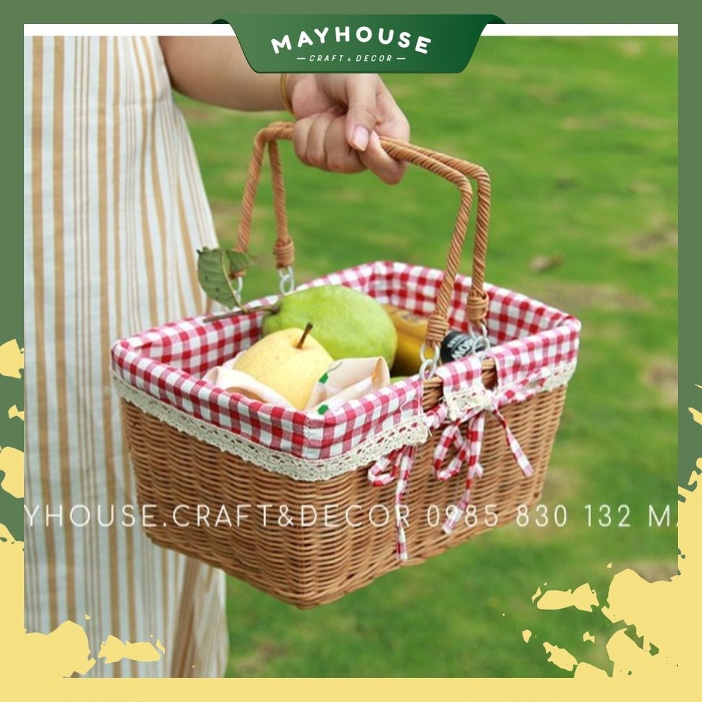 Giỏ Mây Picnic, kèm lót, Giá Rẻ T12, XƯỞNG MAYHOUSE, Đan Kỹ Bền, Giỏ Mây Phụ kiện Chụp ảnh Decor trang trí nhà | BigBuy360 - bigbuy360.vn