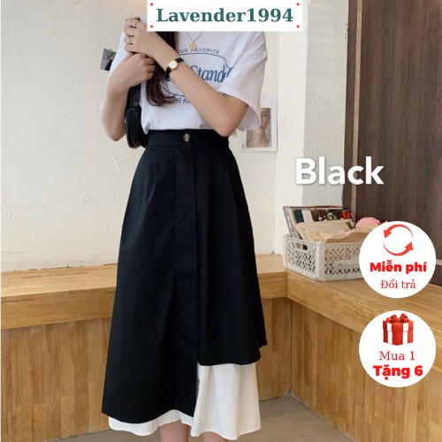 [ Qùa Tặng Dây Buộc Tóc Bạn Nhé]Chân váy dài ulzzang xòe vạt lệch phối đen, trắng - Chân váy cách điệu, phong cách | BigBuy360 - bigbuy360.vn