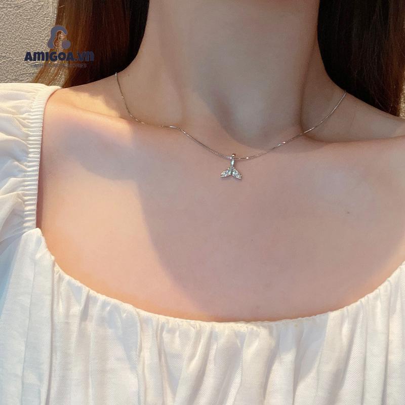 Vòng cổ Mặt Hình Đuôi Cá Đính Đá Zircon Đơn Giản Sáng Tạo Cho Nữ